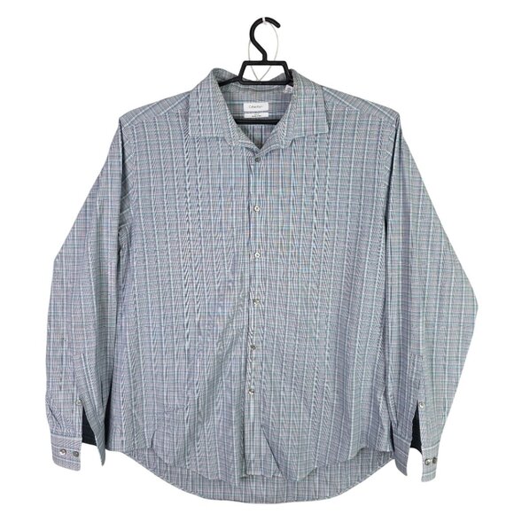 Mens Calvin Klein Slim Fit 4-Way Stretch Plaid Shirt Button Up Size 17-17.5 - Picture 1 of 9